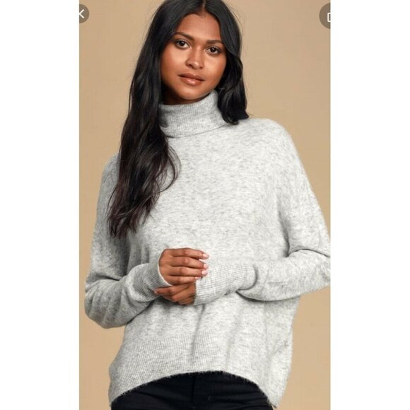 Lulus Well Read Heather Grey Knit Turtleneck Sweater size Large gray sweater - Picture 1 of 7
